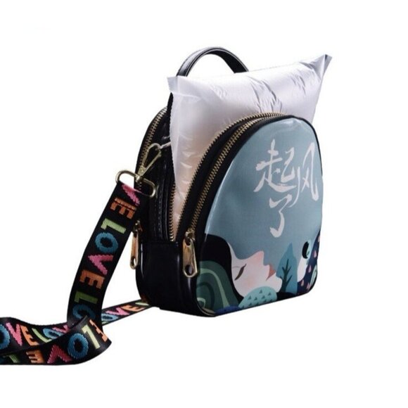 Handbags - Japanese Mini Backpack Purse Crossbody Convertible Multi Strap Graphic Art  Bag